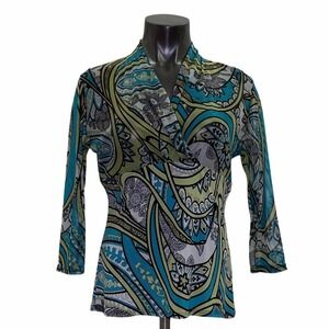 NICOLA Abstract 3/4 Sleeve Button Down Blouse